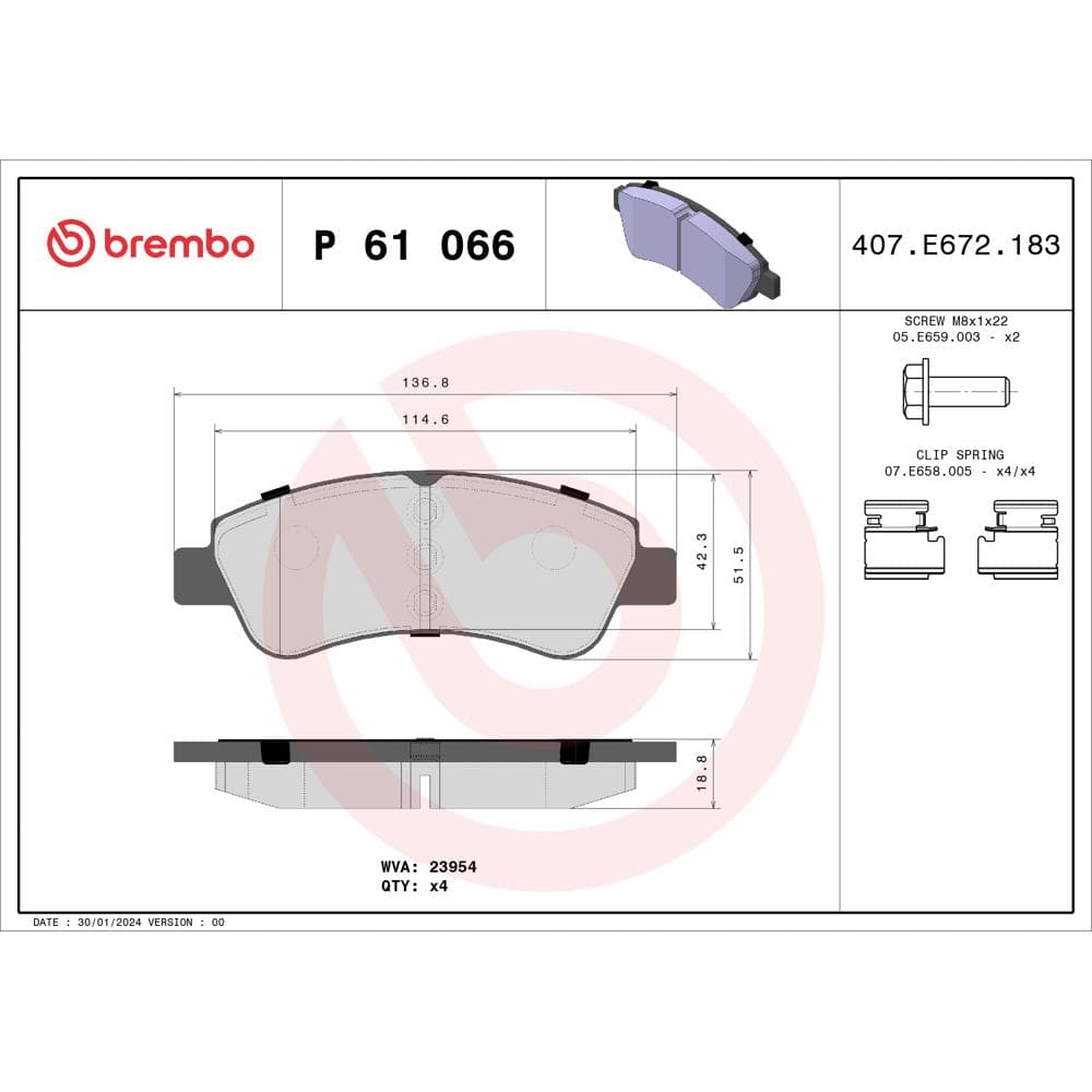 Set placute frana disc BREMBO P 61 066