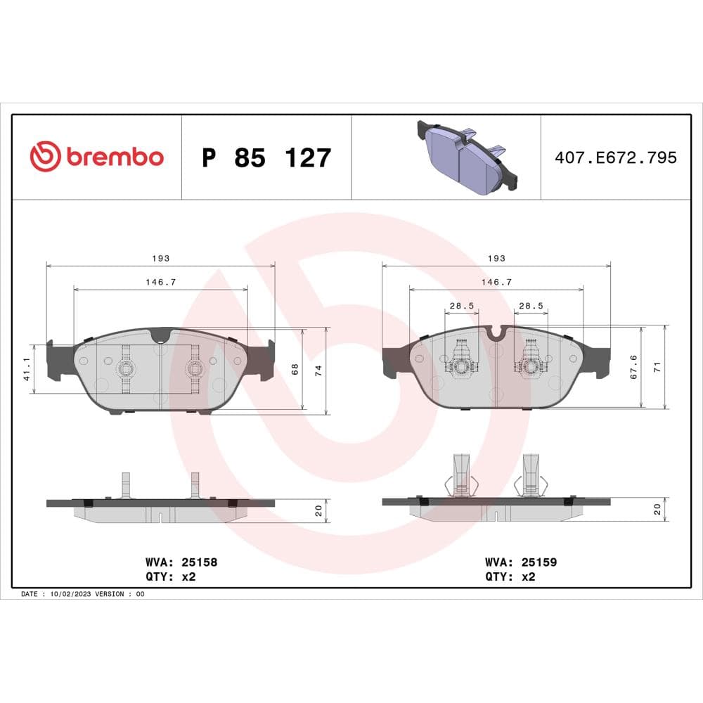 Set placute frana disc BREMBO P 85 127
