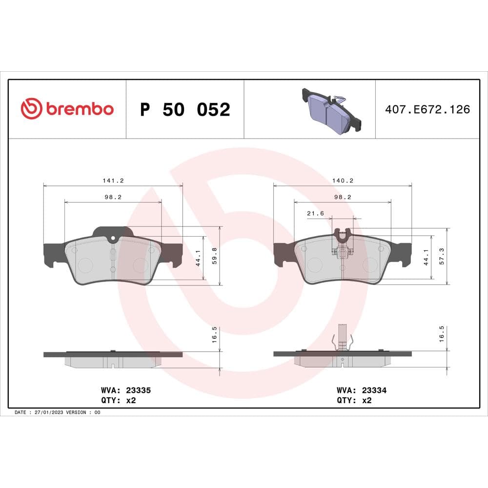 Set placute frana disc BREMBO P 50 052