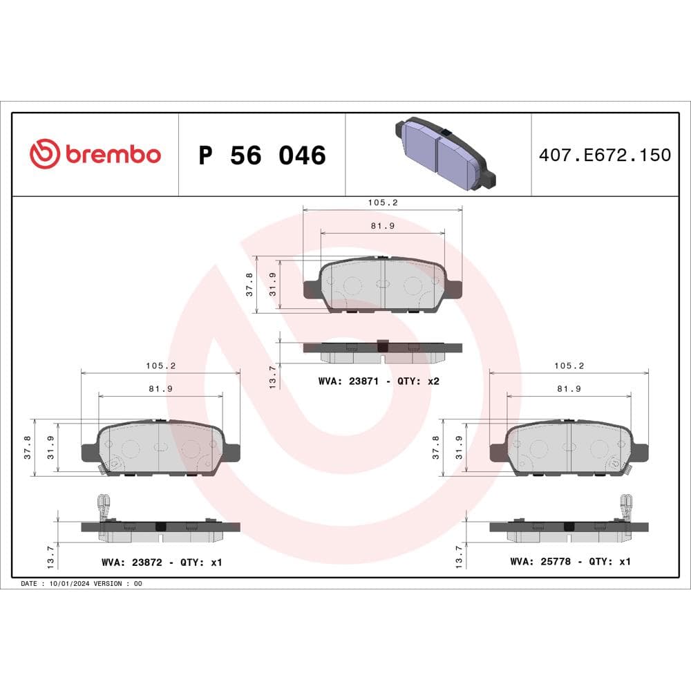 Set placute frana disc BREMBO P 56 046
