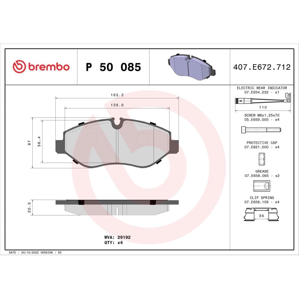 Set placute frana disc BREMBO P 50 085