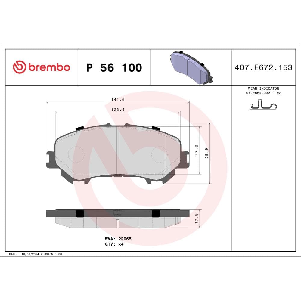 Set placute frana disc BREMBO P 56 100