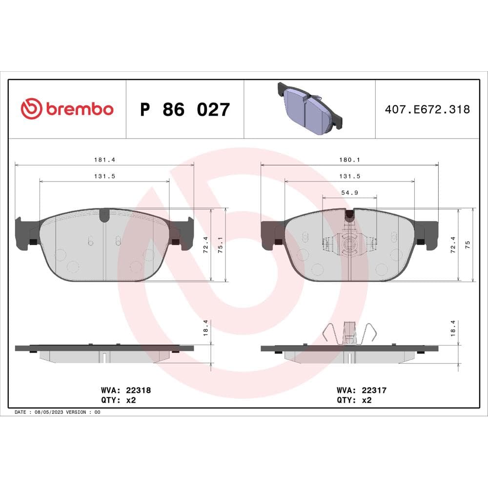 Set placute frana disc BREMBO P 86 027