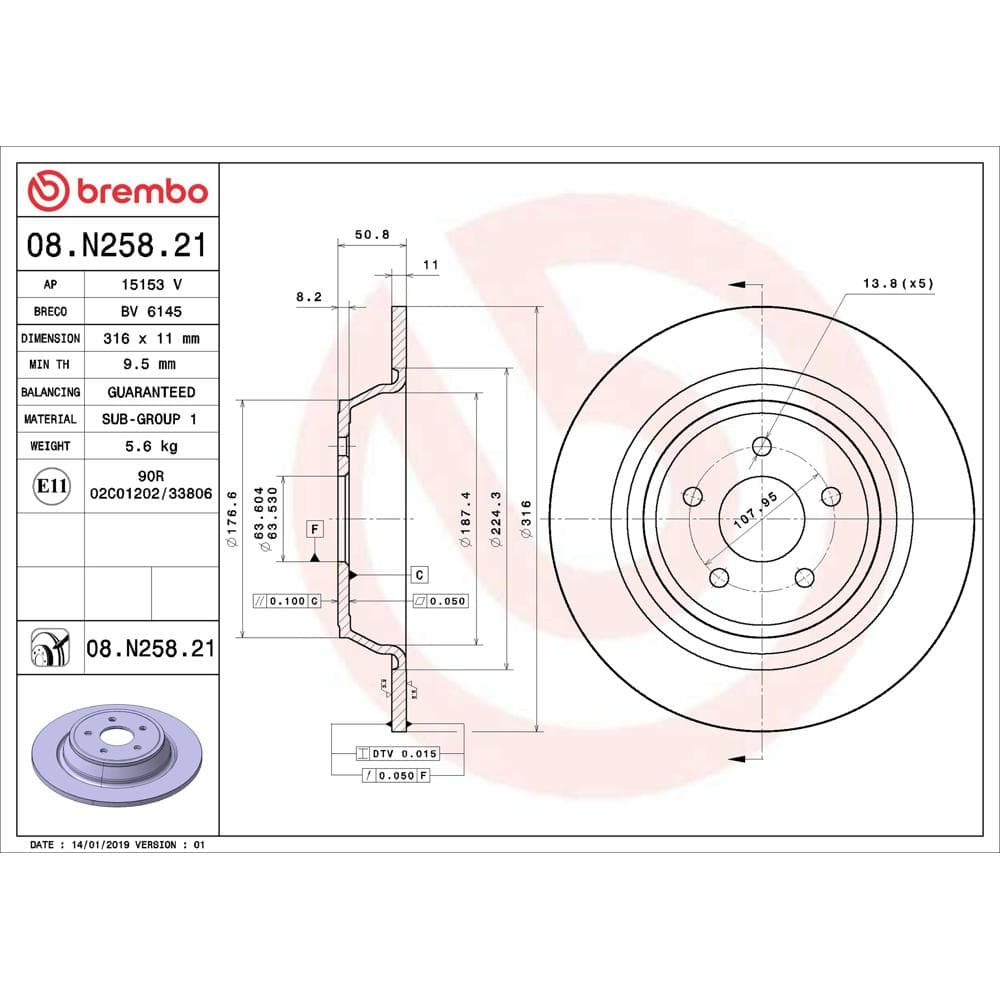 Disc frana BREMBO 08.N258.21