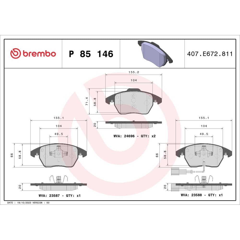 Set placute frana disc BREMBO P 85 146
