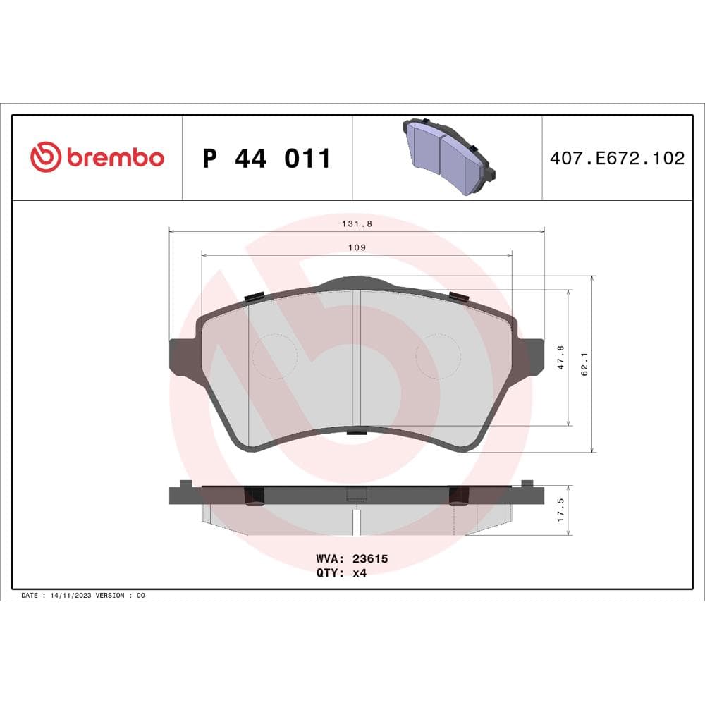 Set placute frana disc BREMBO P 44 011