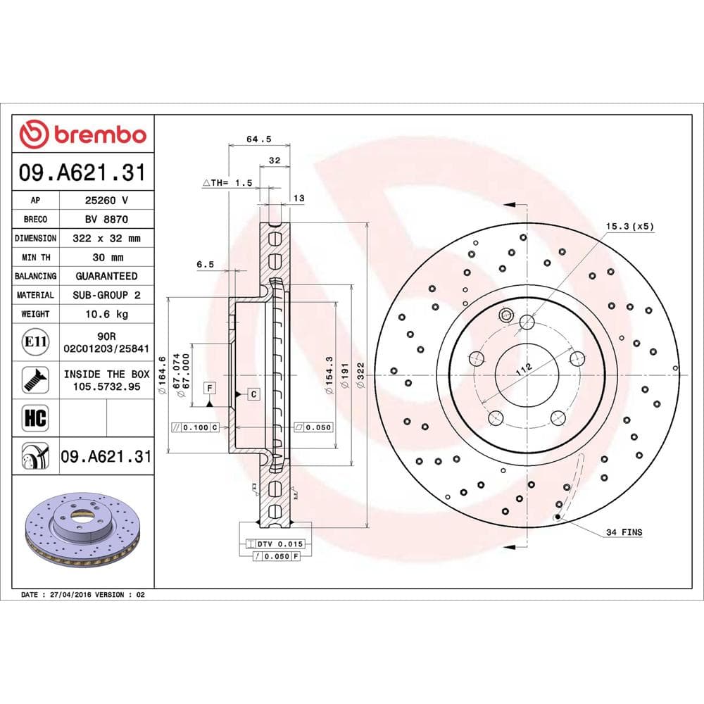 Disc frana BREMBO 09.A621.31