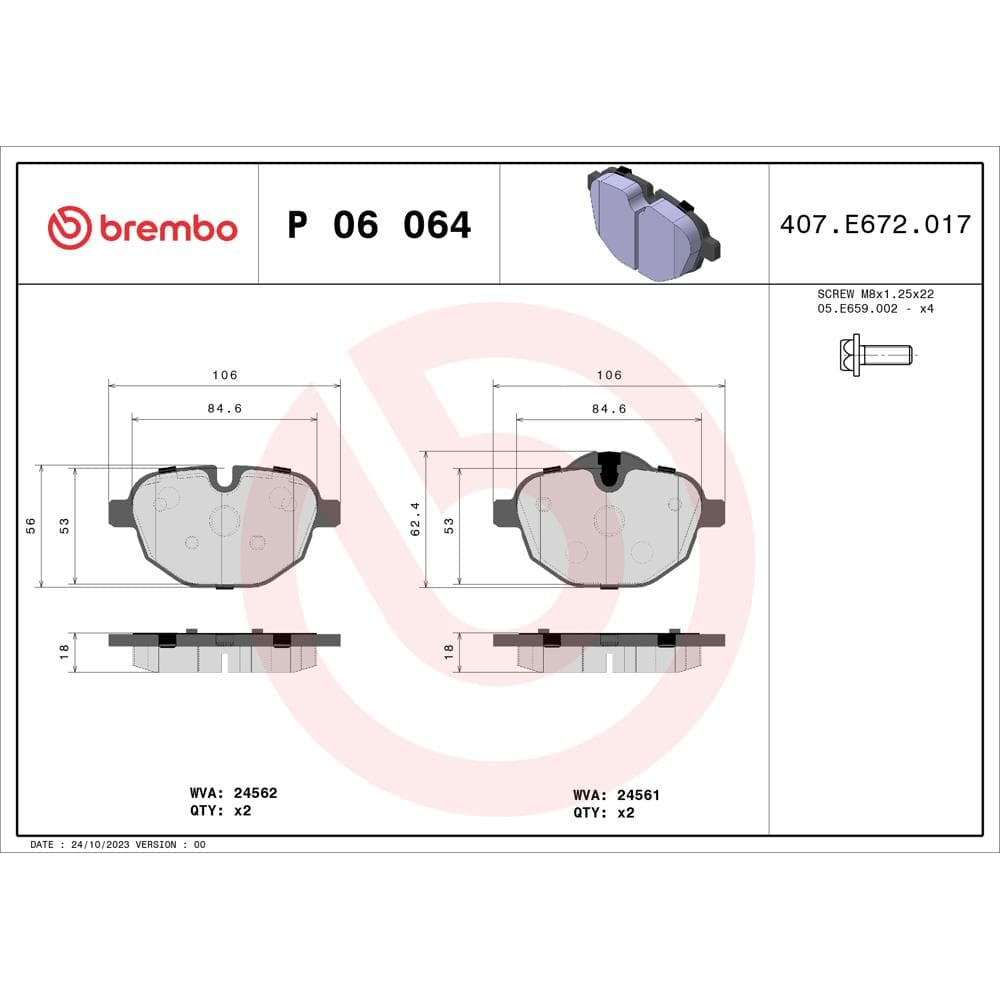 Set placute frana disc BREMBO P 06 064