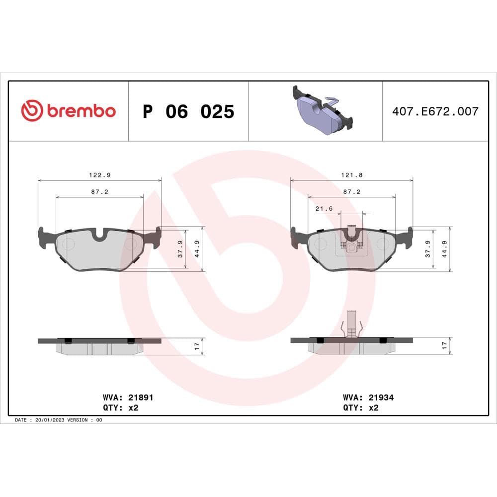 Set placute frana disc BREMBO P 06 025