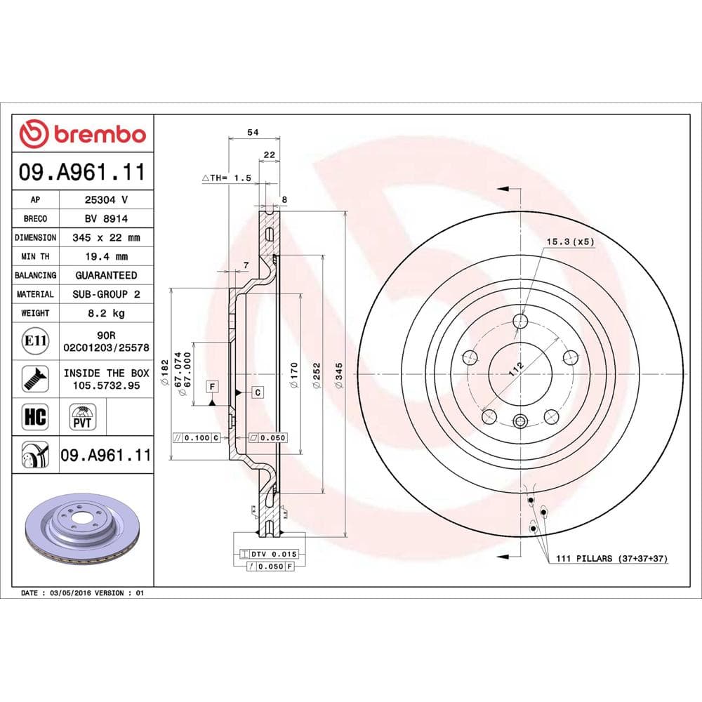 Disc frana BREMBO 09.A961.11