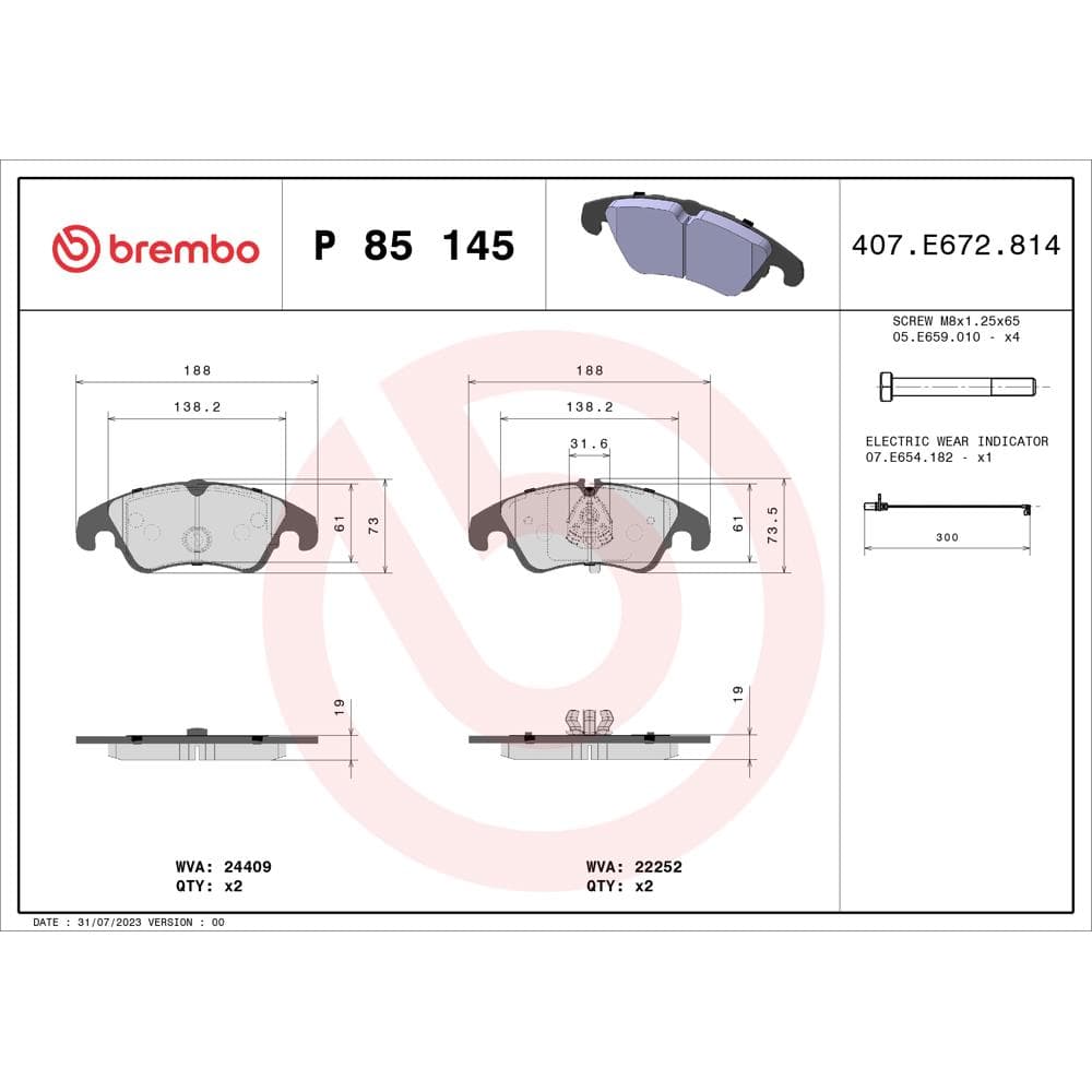 Set placute frana disc BREMBO P 85 145