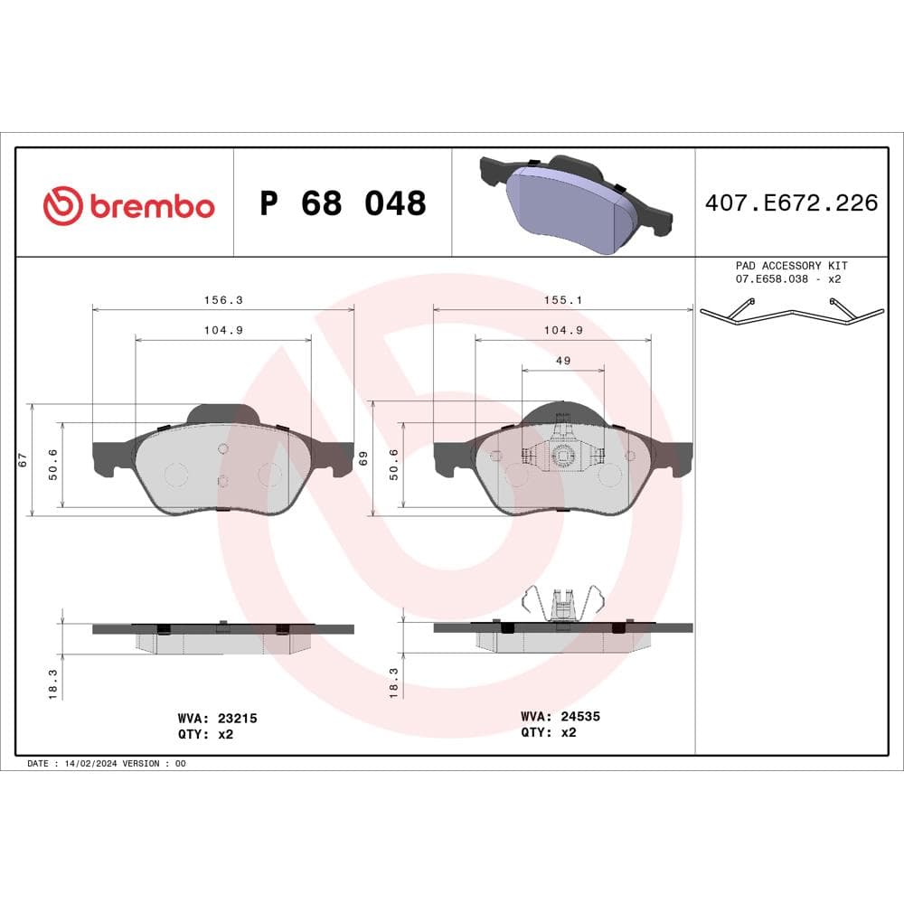 Set placute frana disc BREMBO P 68 048
