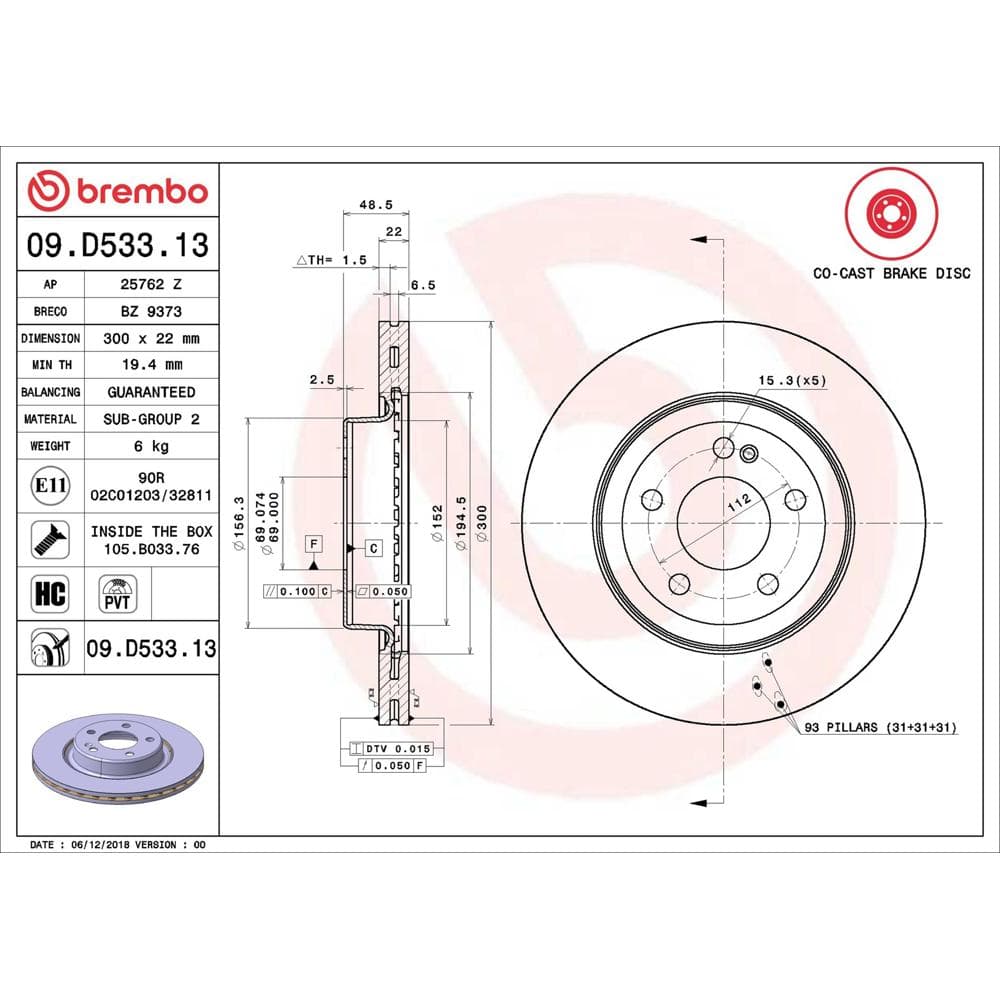 Disc frana BREMBO 09.D533.13