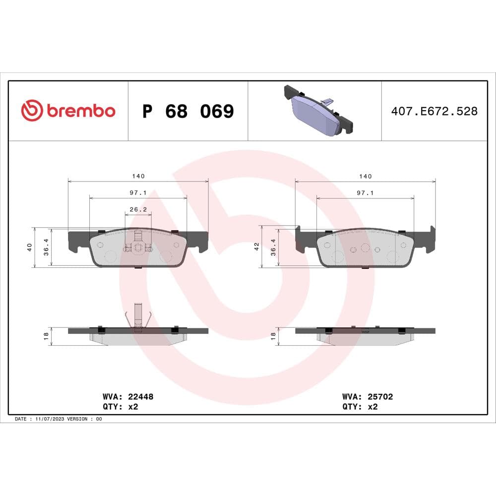 Set placute frana disc BREMBO P 68 069