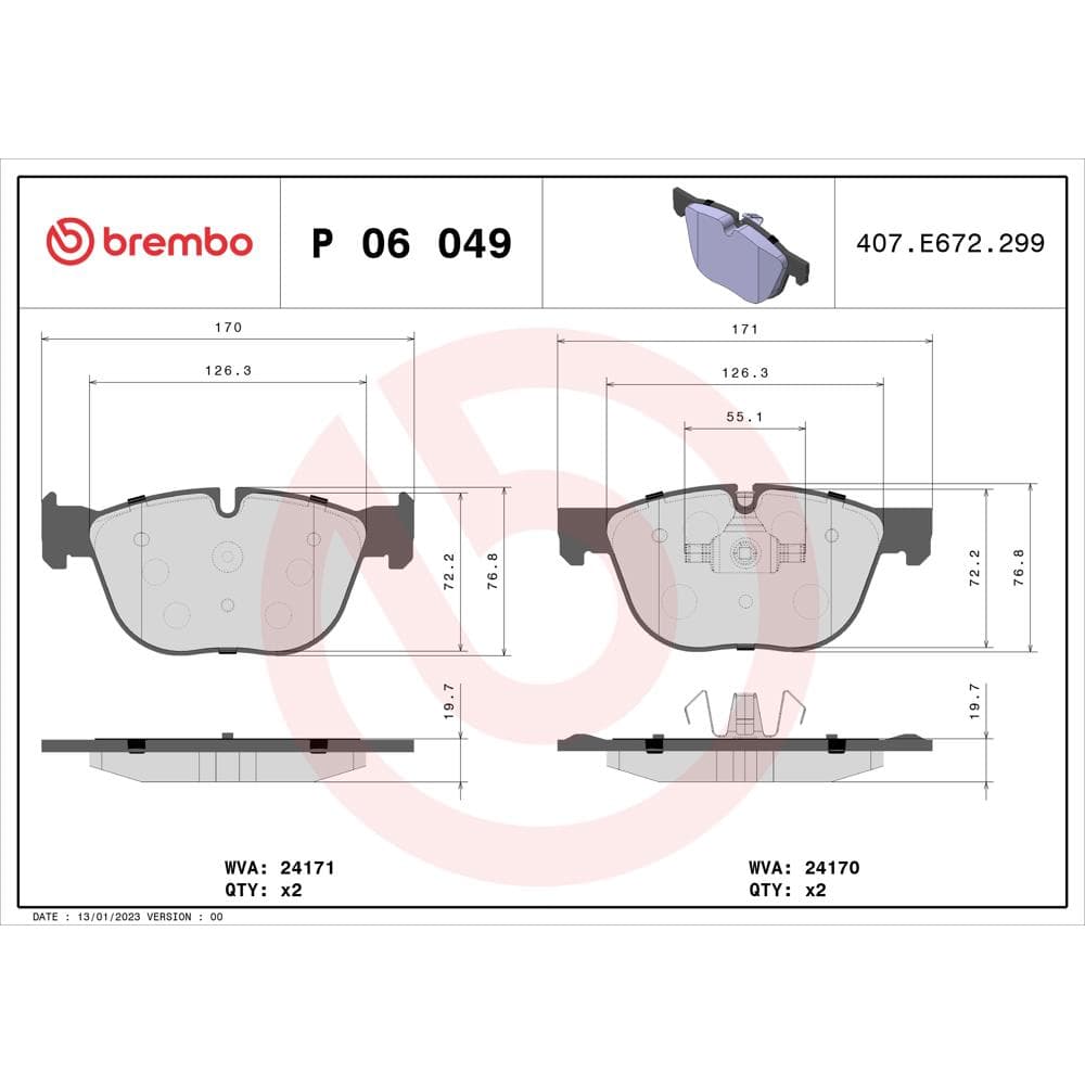 Set placute frana disc BREMBO P 06 049