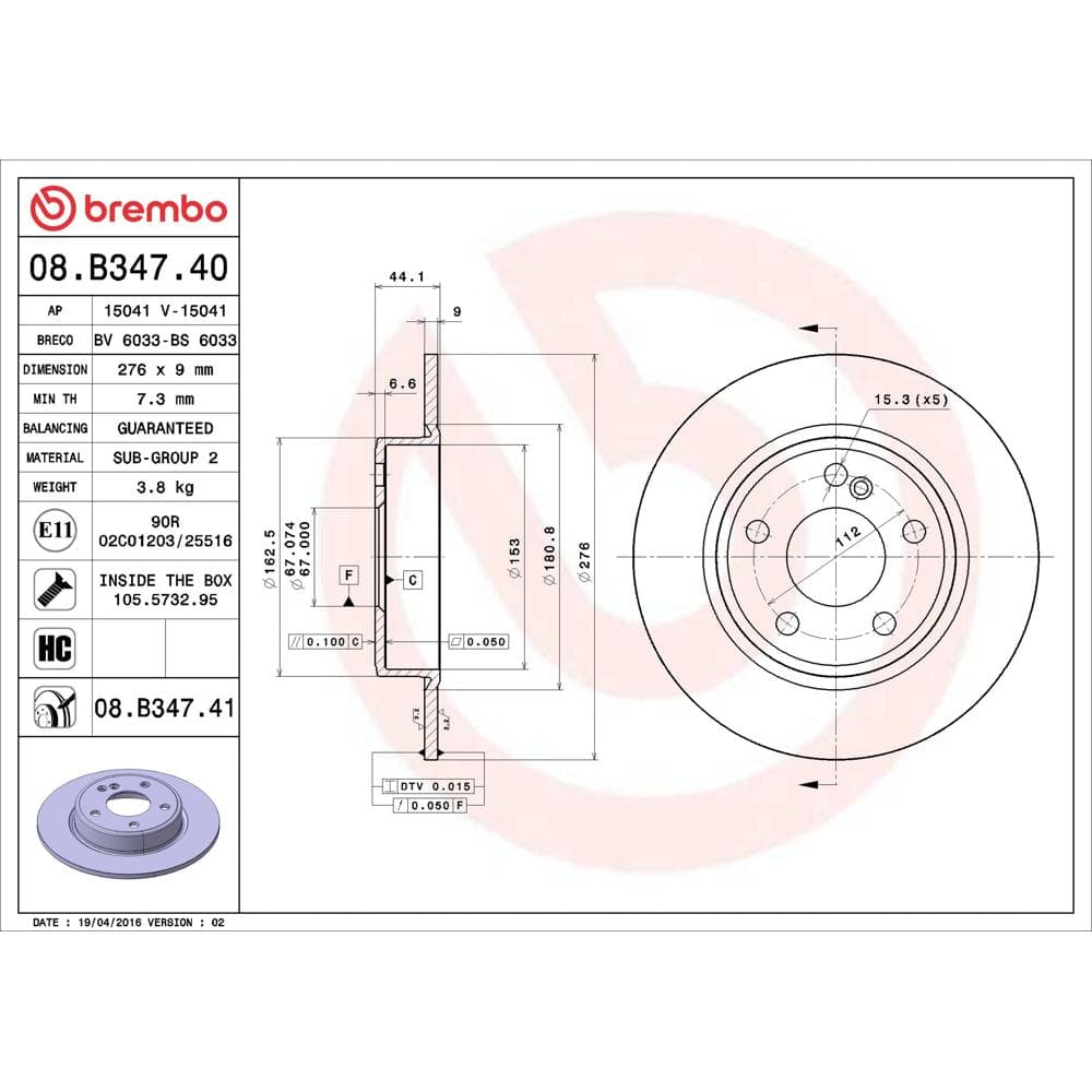 Disc frana BREMBO 08.B347.41