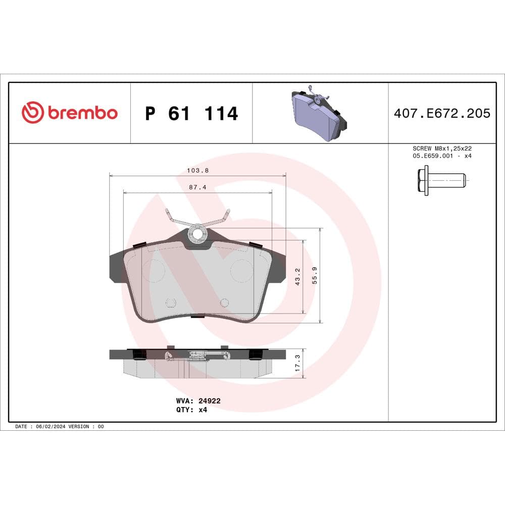 Set placute frana disc BREMBO P 61 114