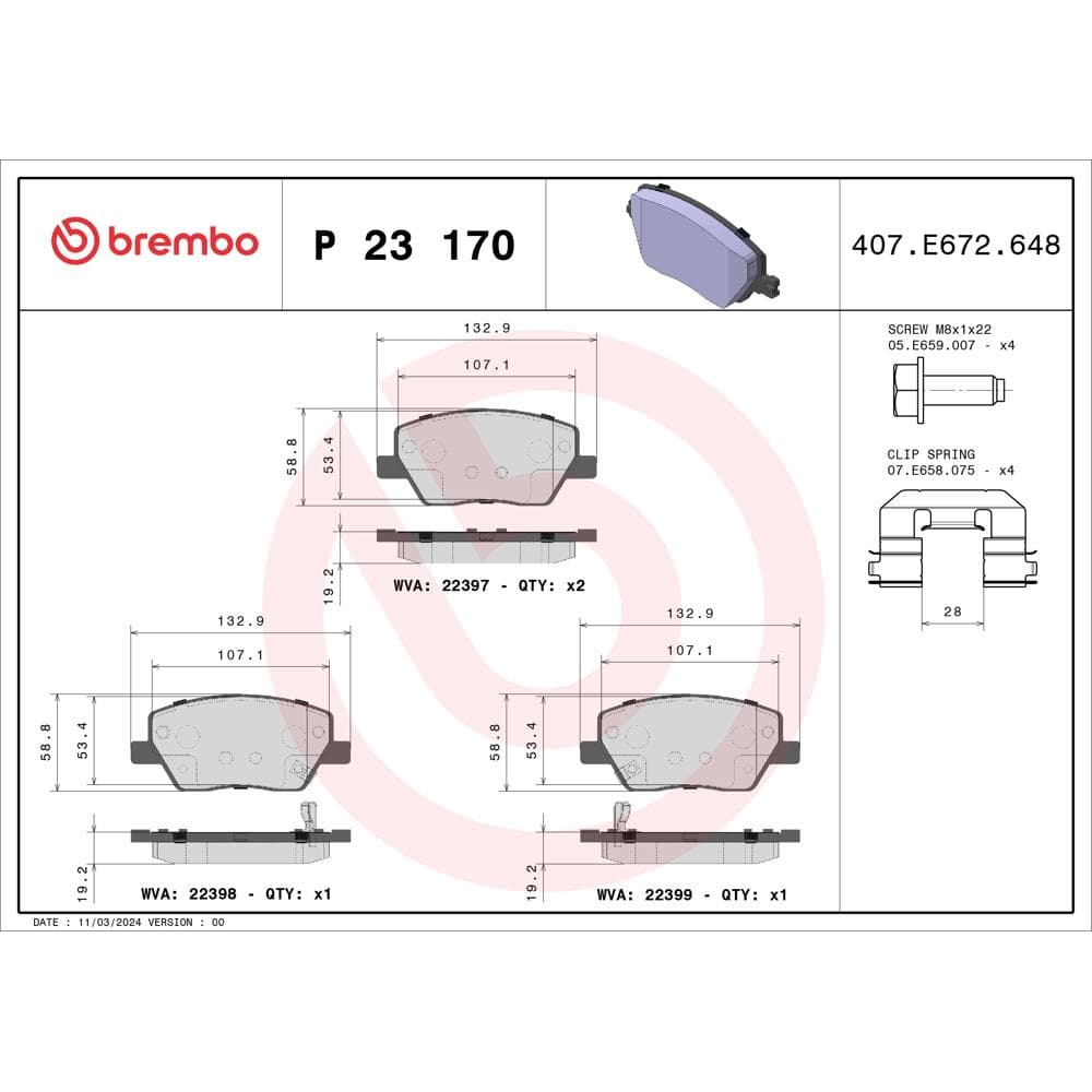 Set placute frana disc BREMBO P 23 170