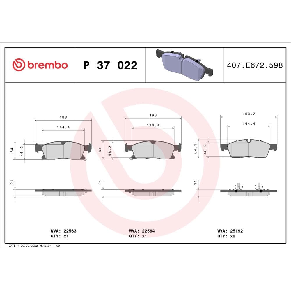 Set placute frana disc BREMBO P 37 022