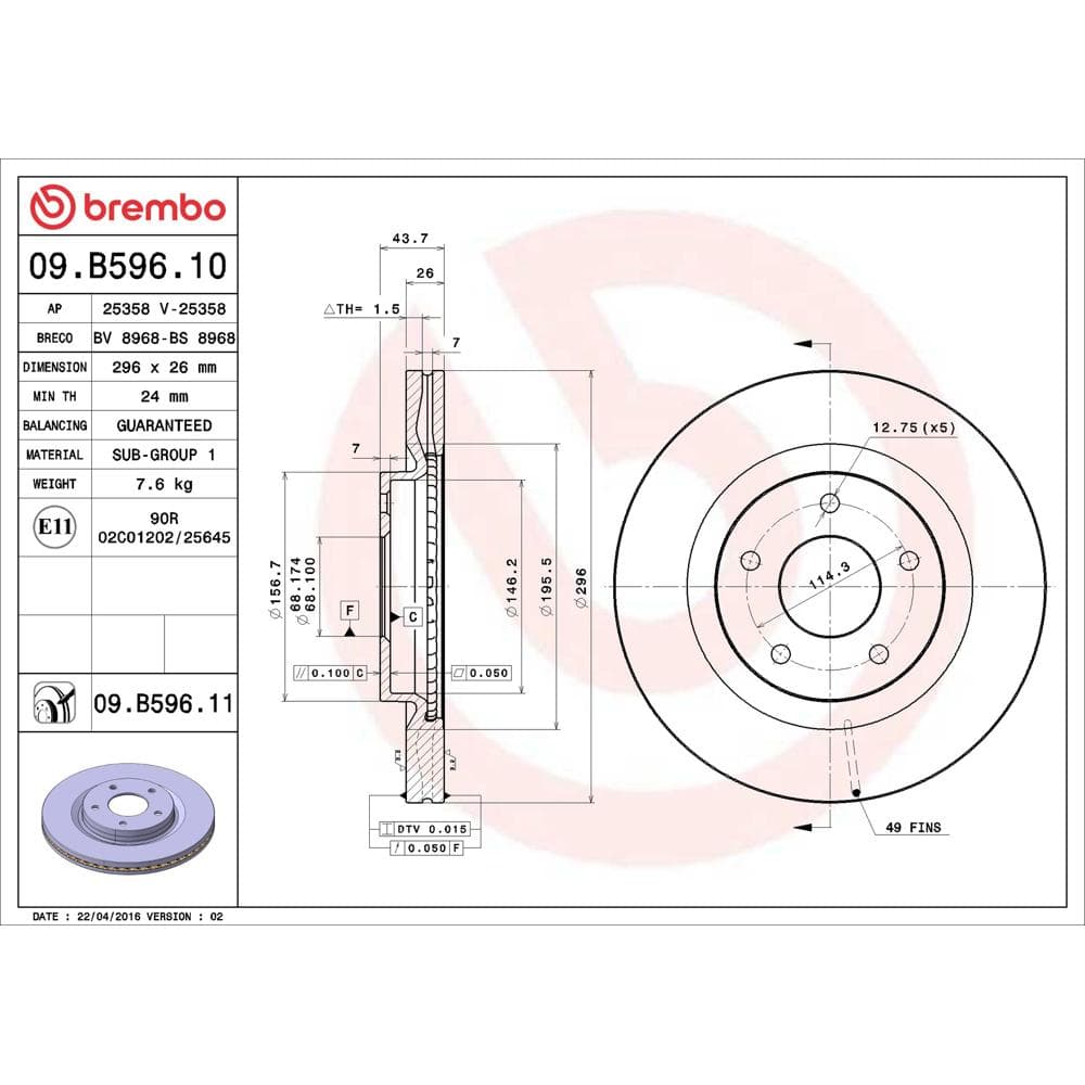 Disc frana BREMBO 09.B596.11