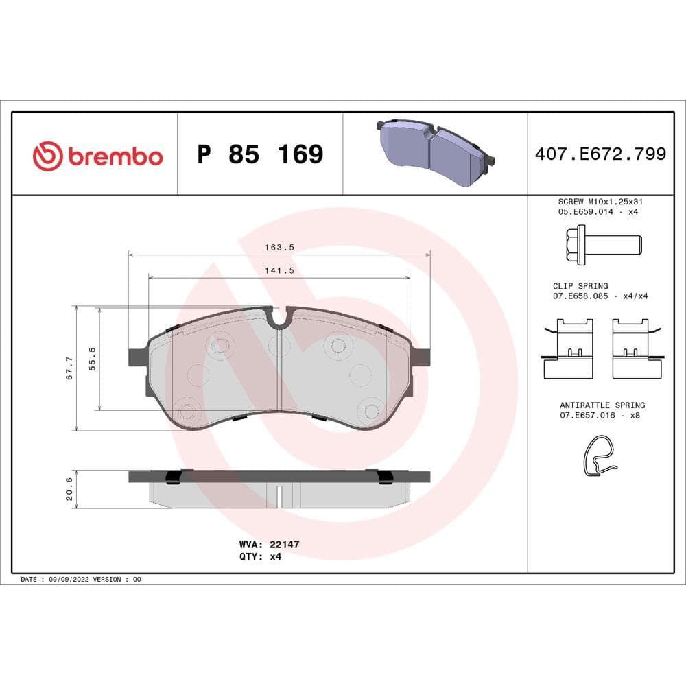 Set placute frana disc BREMBO P 85 169