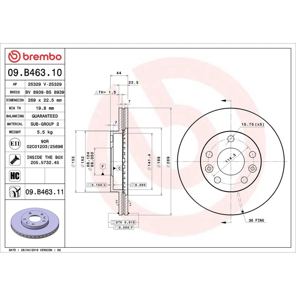 Disc frana BREMBO 09.B463.11