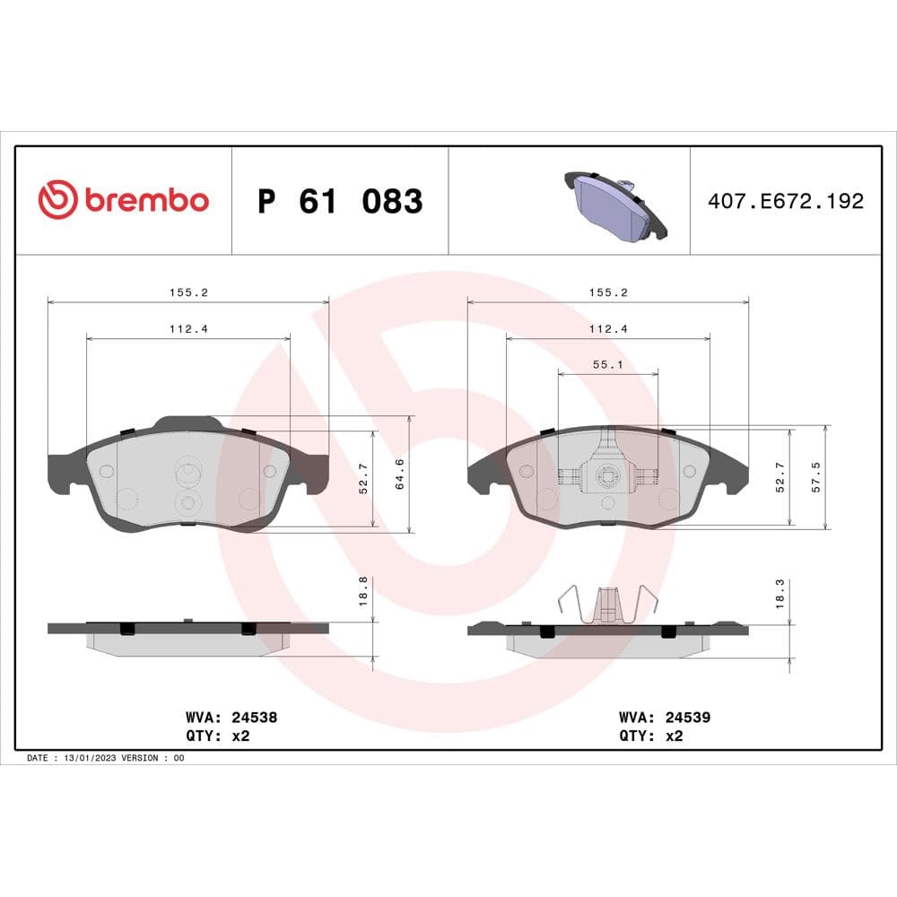 Set placute frana disc BREMBO P 61 083