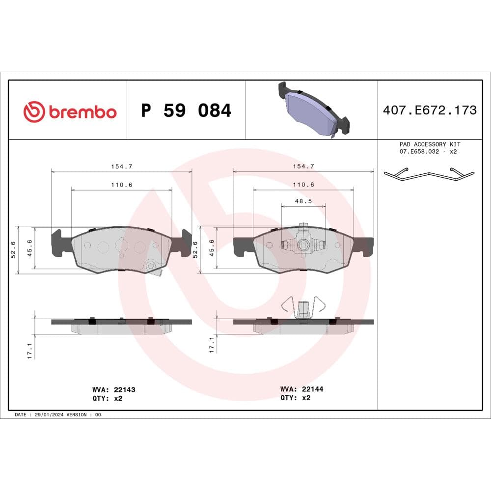 Set placute frana disc BREMBO P 59 084