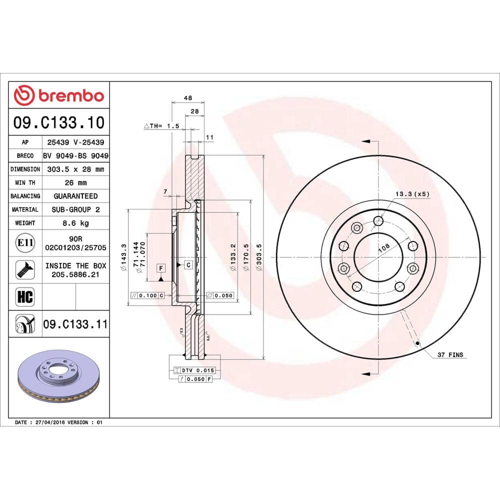 Disc frana BREMBO 09.C133.11
