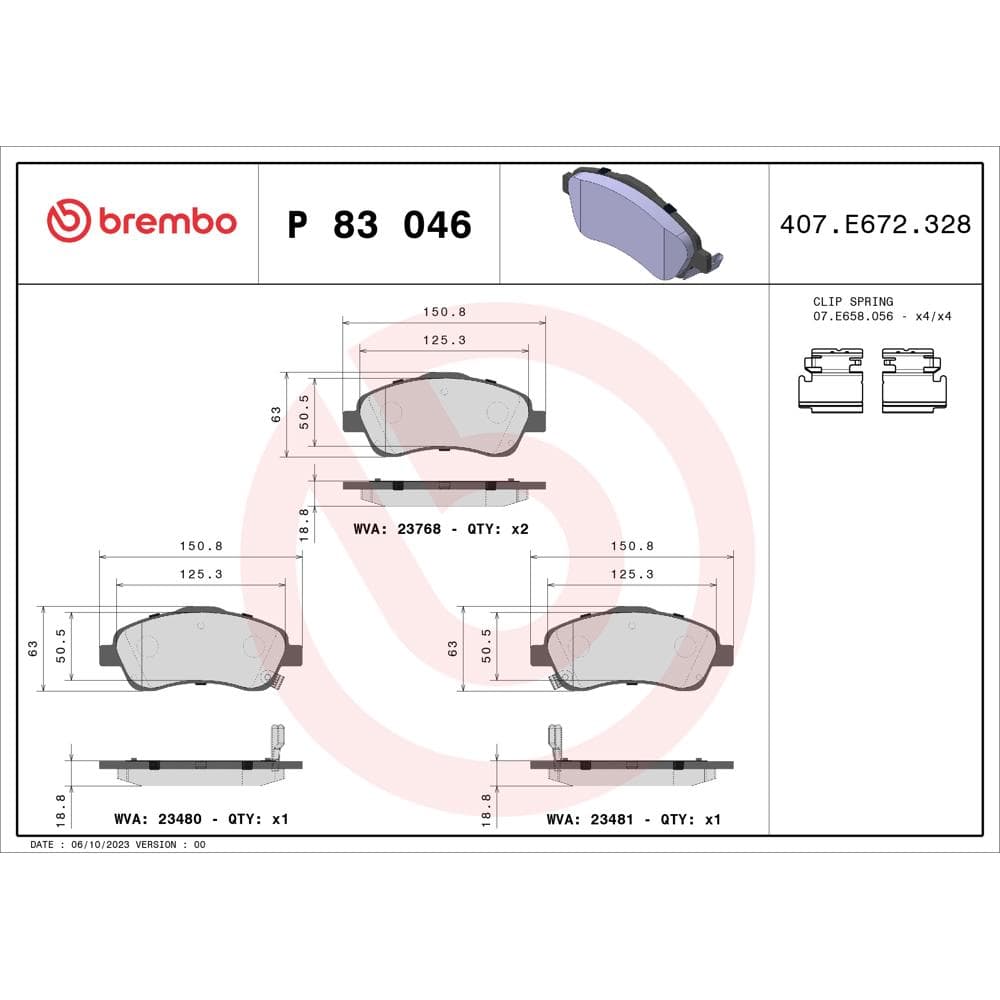 Set placute frana disc BREMBO P 83 046
