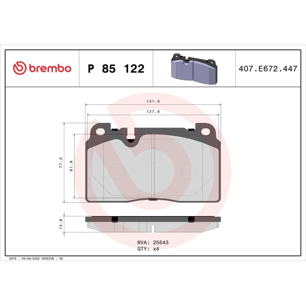 Set placute frana disc BREMBO P 85 122