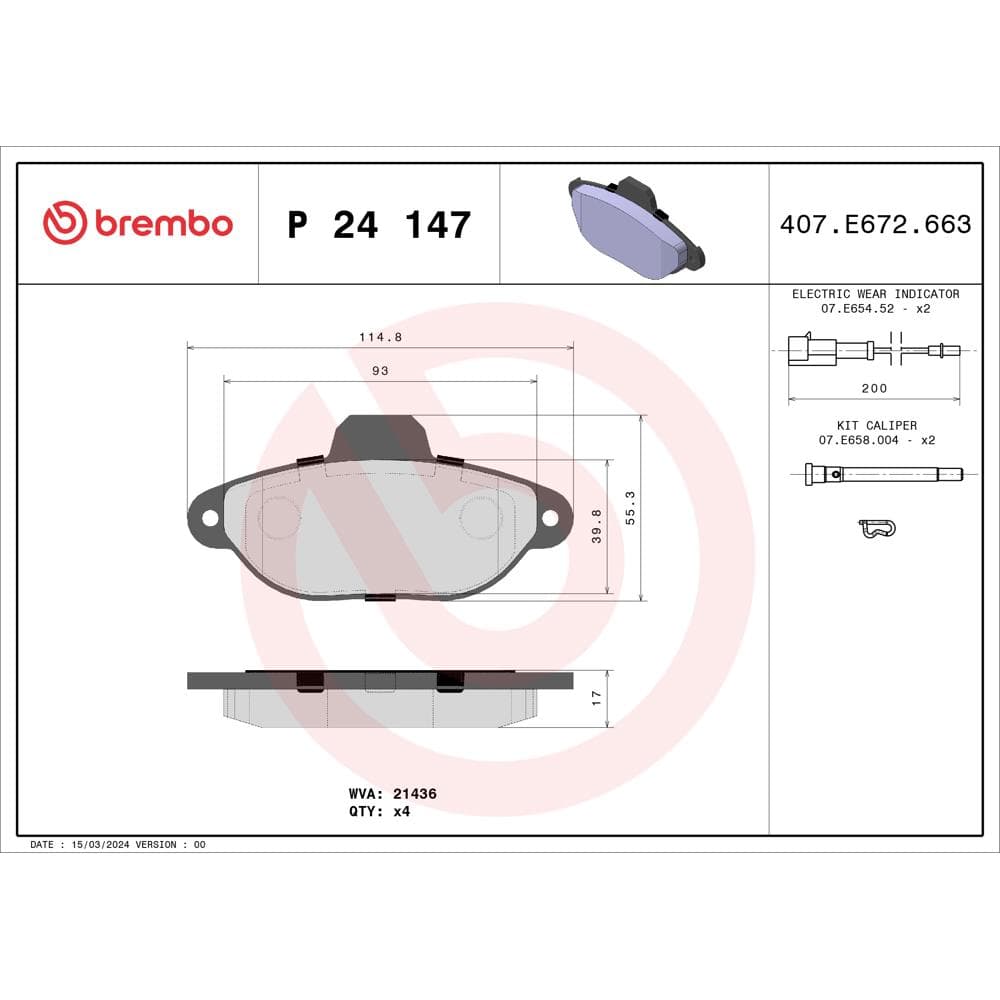 Set placute frana disc BREMBO P 24 147