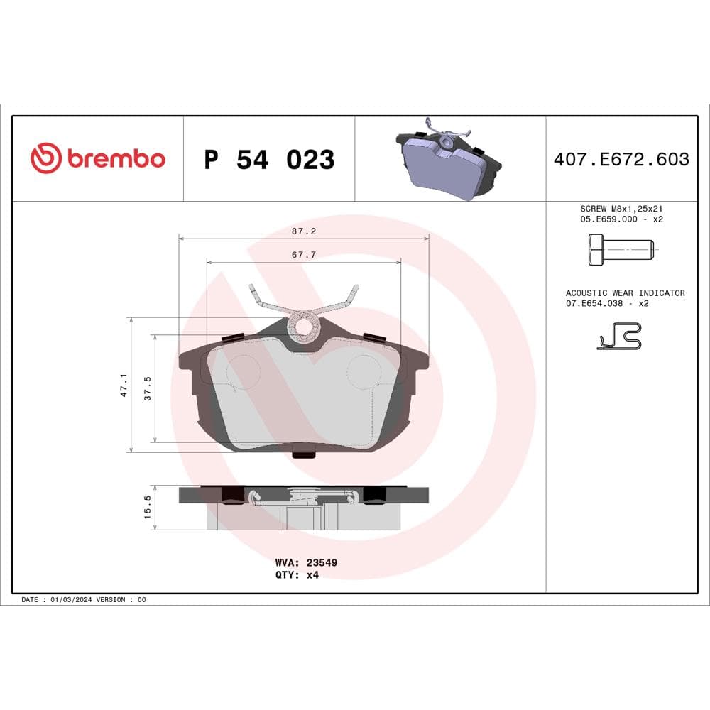 Set placute frana disc BREMBO P 54 023