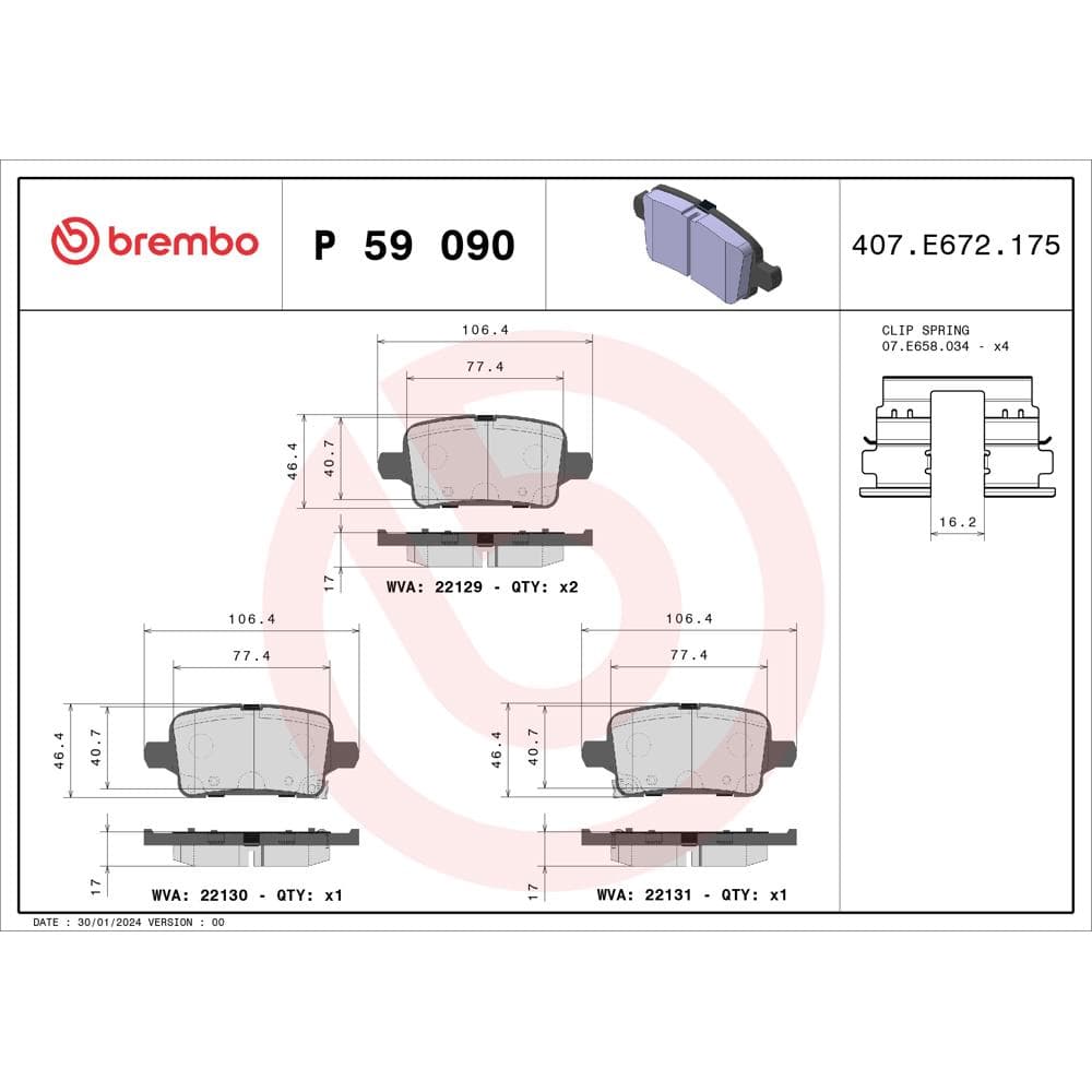 Set placute frana disc BREMBO P 59 090