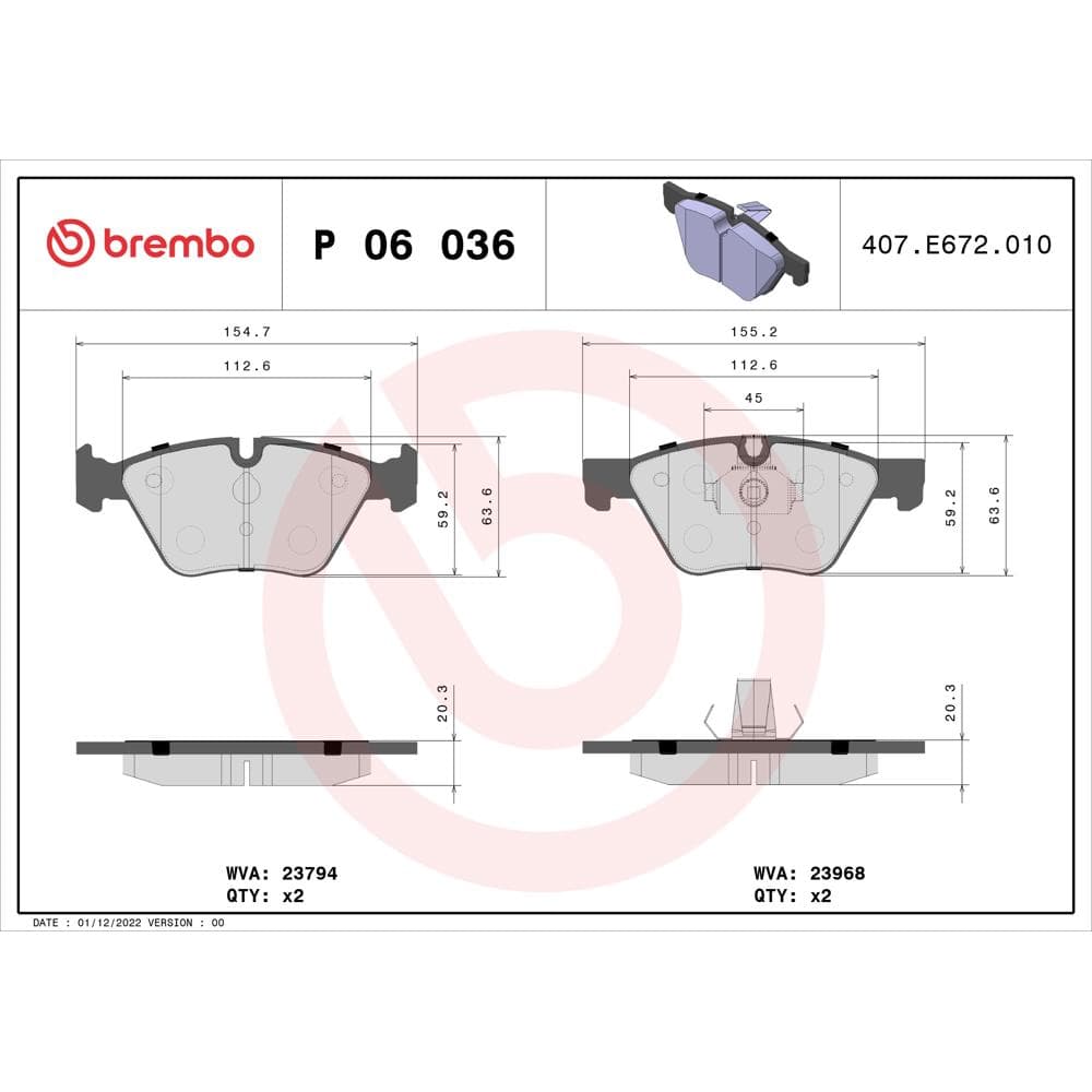 Set placute frana disc BREMBO P 06 036