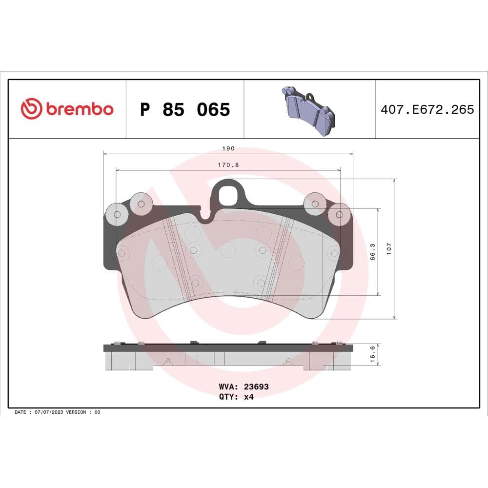 Set placute frana disc BREMBO P 85 065