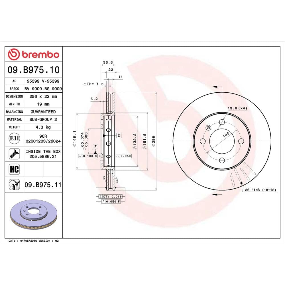 Disc frana BREMBO 09.B975.11