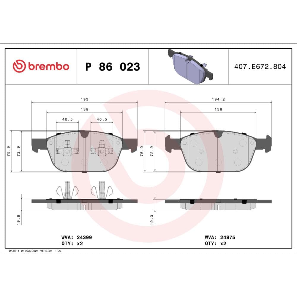 Set placute frana disc BREMBO P 86 023