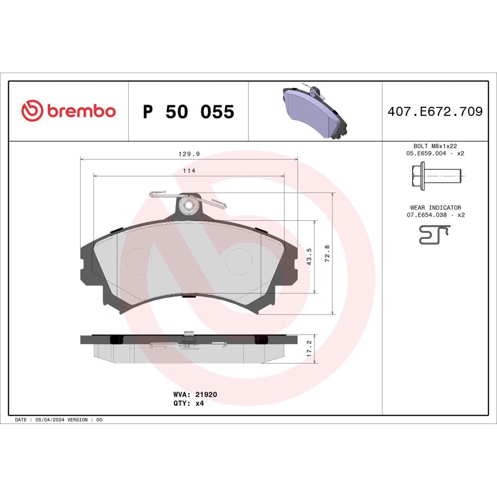 Set placute frana disc BREMBO P 50 055
