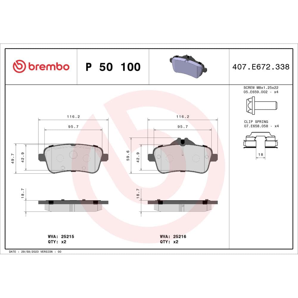 Set placute frana disc BREMBO P 50 100