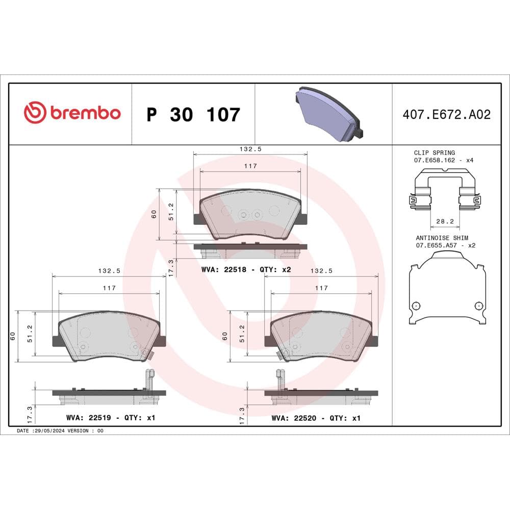 Set placute frana disc BREMBO P 30 107
