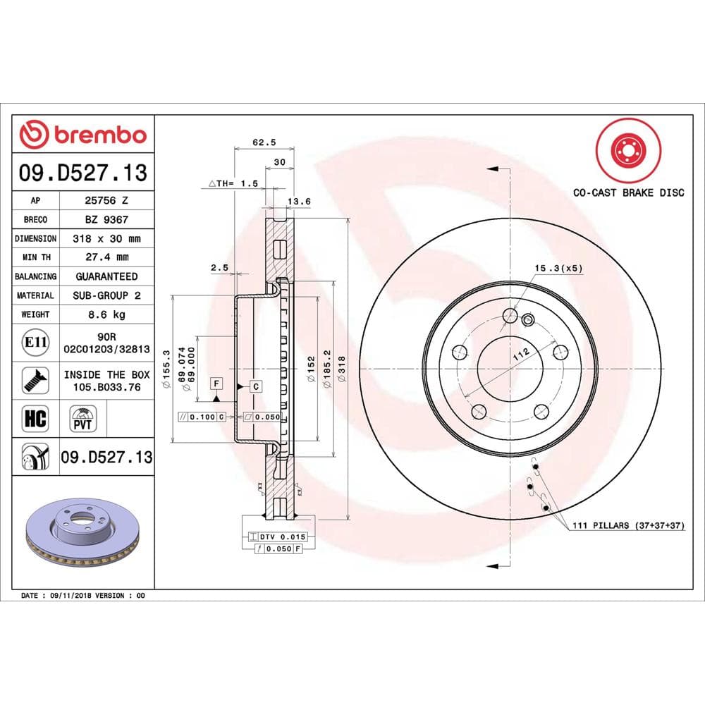 Disc frana BREMBO 09.D527.13