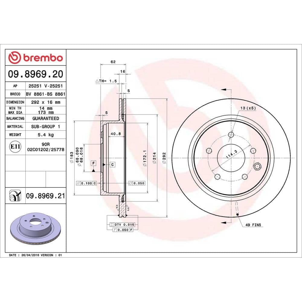 Disc frana BREMBO 09.8969.21