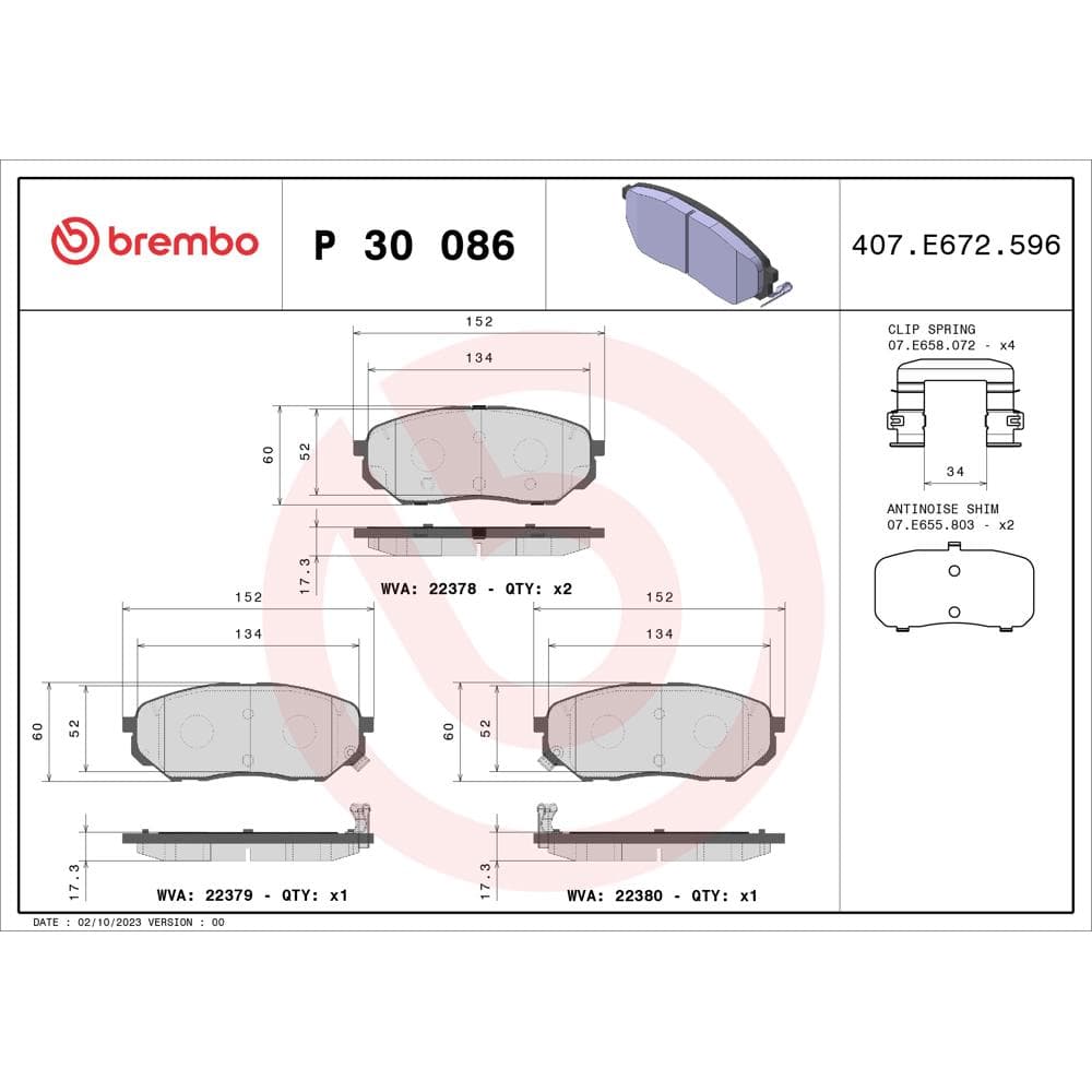 Set placute frana disc BREMBO P 30 086