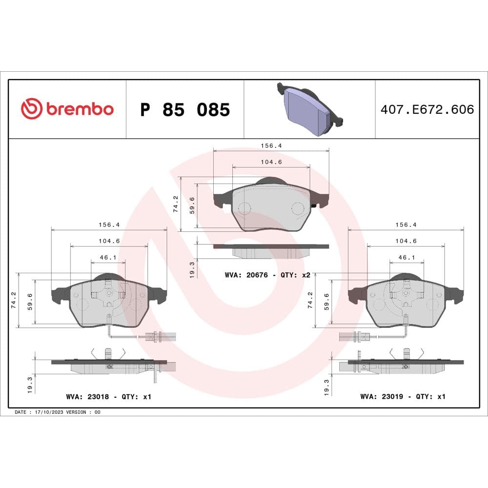 Set placute frana disc BREMBO P 85 085