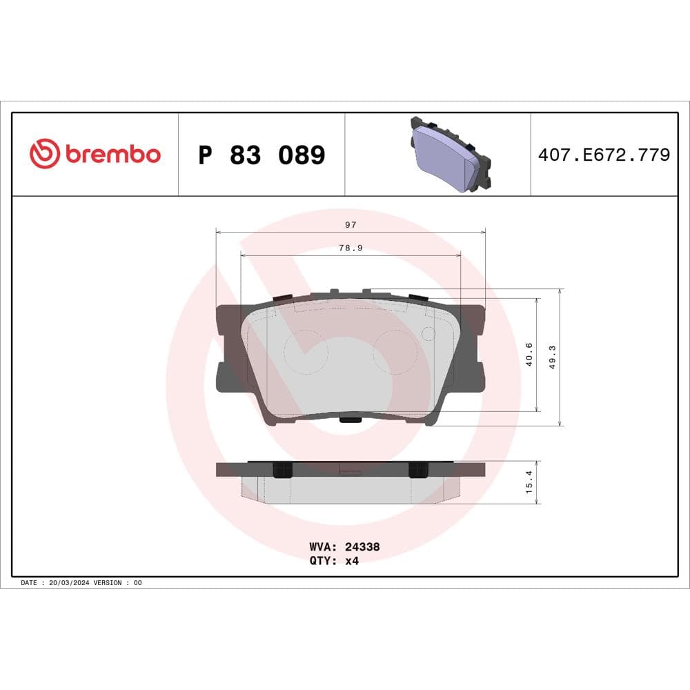 Set placute frana disc BREMBO P 83 089