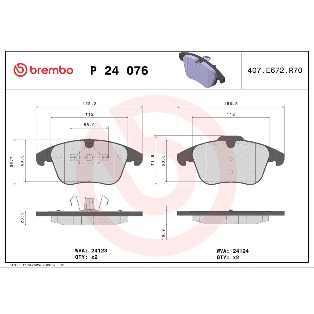 Set placute frana disc BREMBO P 24 076