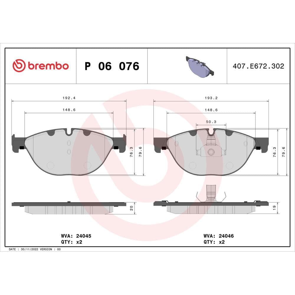 Set placute frana disc BREMBO P 06 076