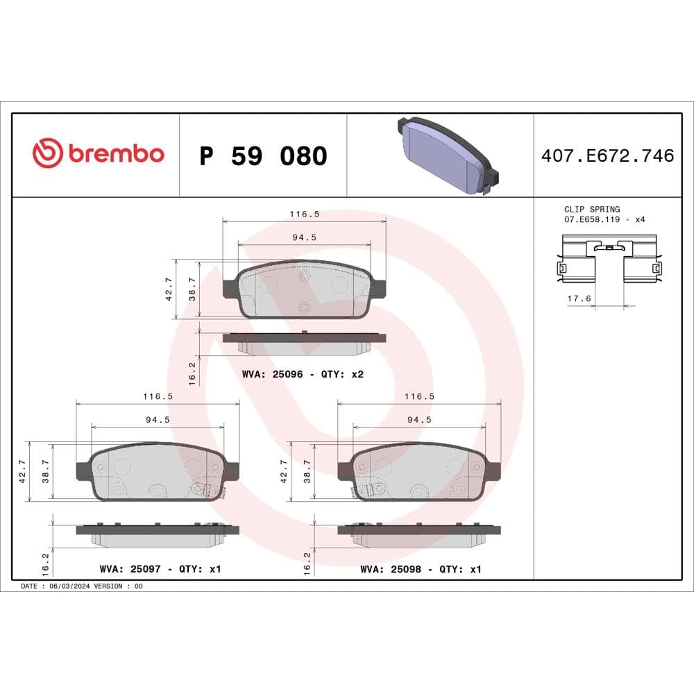 Set placute frana disc BREMBO P 59 080