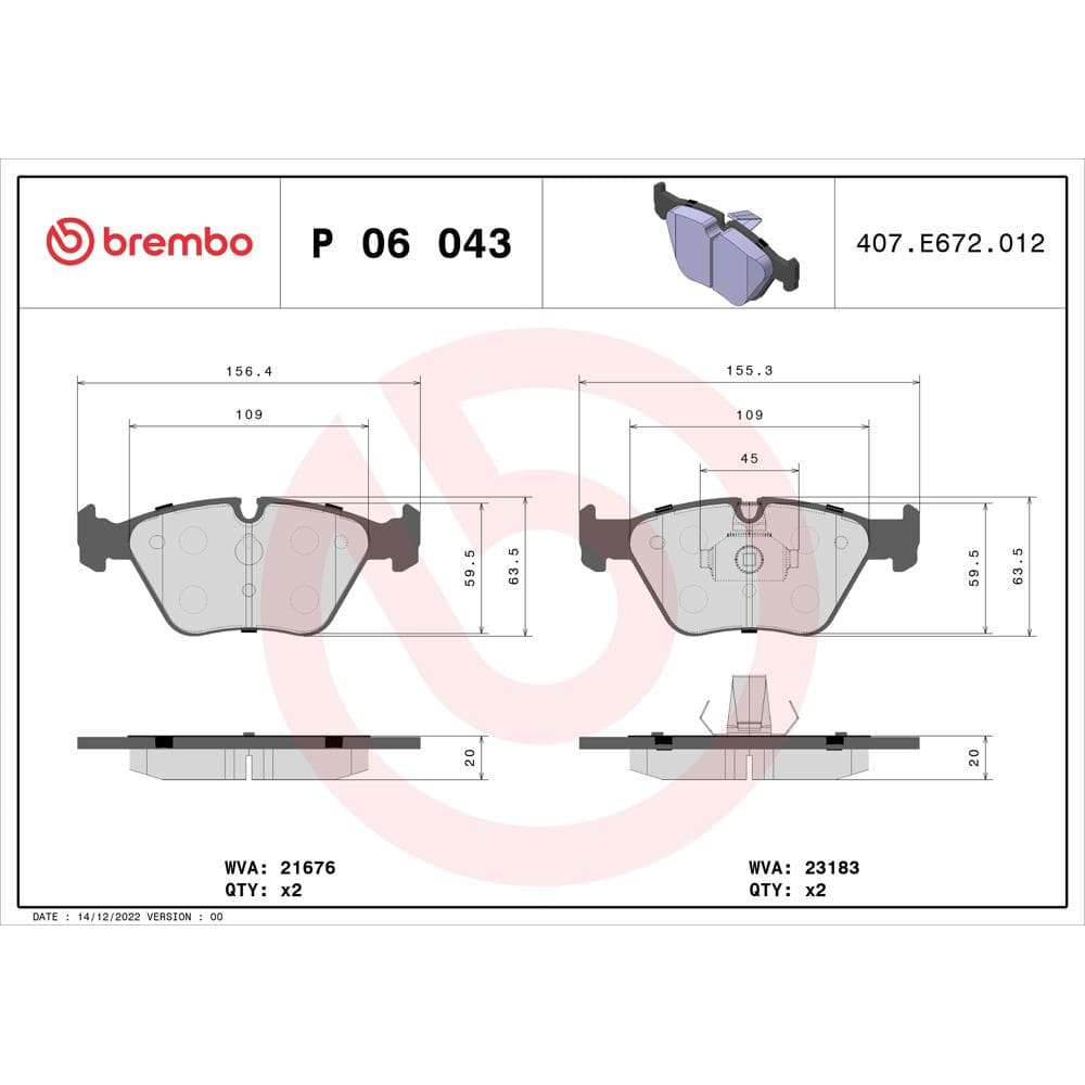Set placute frana disc BREMBO P 06 043